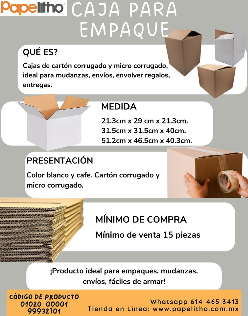 Caja cartón de micro corrugado café 40 x 47 x 50 cm con 15 piezas