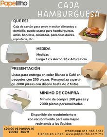Caja Kraft para hamburguesa S/R . Presentación de 200 piezas.