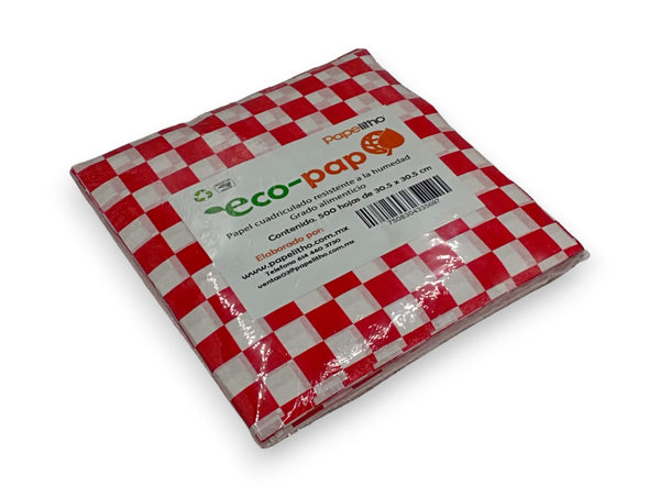 Papel Ecopap impreso cuadros rojos 500 hojas. 30.5  x 30.5 cm