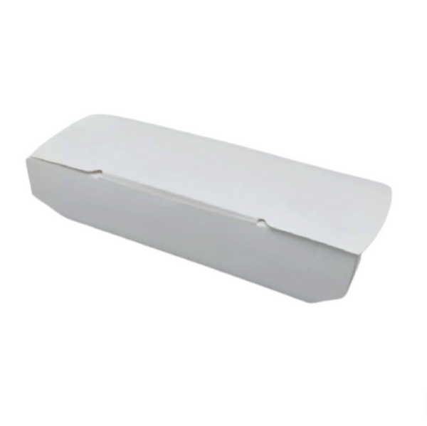 Caja blanca rectangular para alimentos para sushi o tacos. Presentación de 200 piezas.