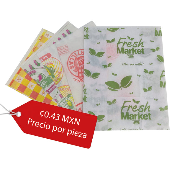 Papel Torti Wrap Personalizado. Presentación 10 cajas con 3000 Hojas c/u. 30000 hojas
