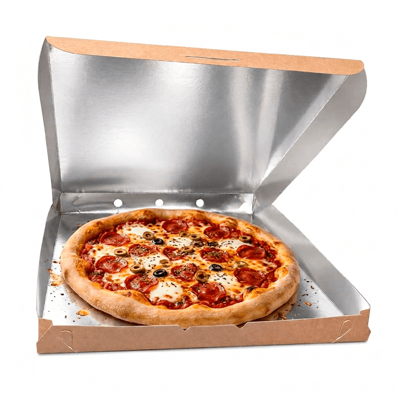 Caja Para Pizza Con Interior Térmico Plateado