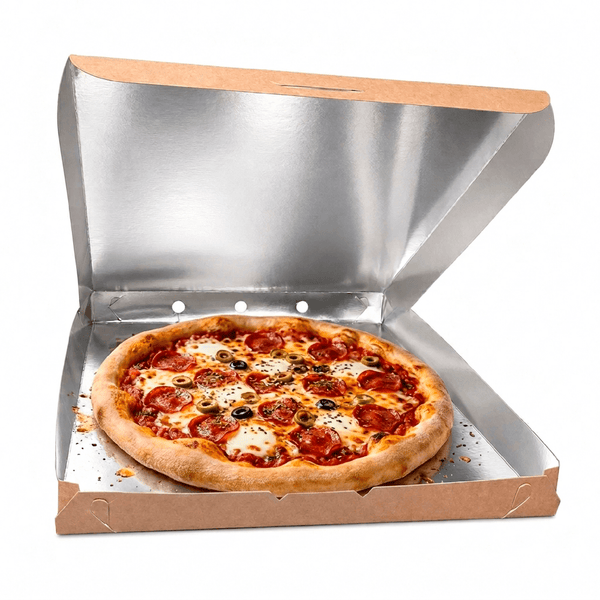 Caja Para Pizza Con Interior Térmico Plateado