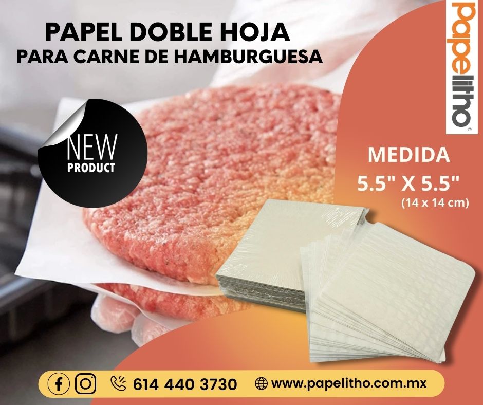 PAPEL DOBLE PARA CARNE DE HAMBURGUESA. 1000 HOJAS – papelithomx