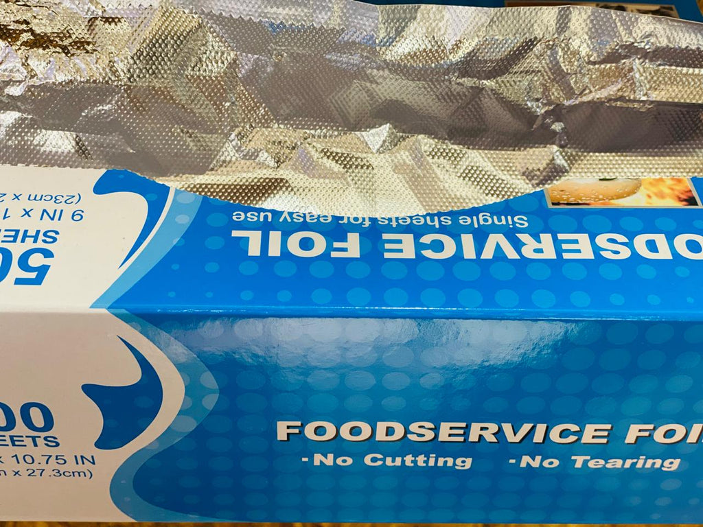 Papel Aluminio en Hojas de 23cm x 25cm. Presentación Caja con 500 hojas