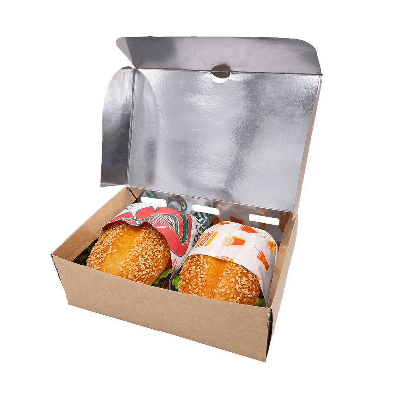 Cajas Buff Kraft/Plata Para Tortas Baguette Lonches Sandwich